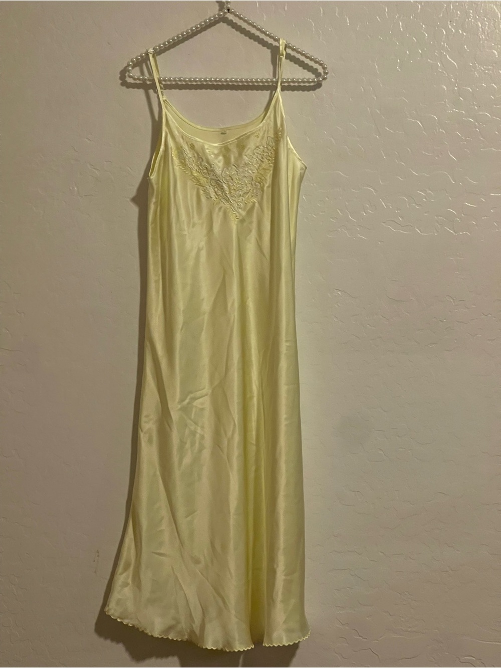 Elegant Yellow Satin Lace-Trim Slip Dress - Women's Chemise